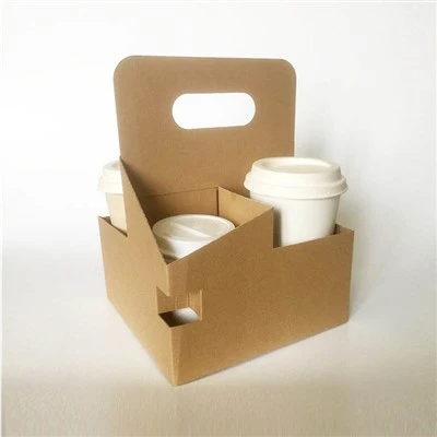 4 Tasse Kraftpapierträger mit Griff